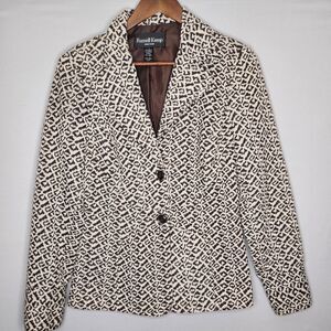 Russell Kemp Womans Blazer Size 6 Brown Animal Print 2 Button Front Closure